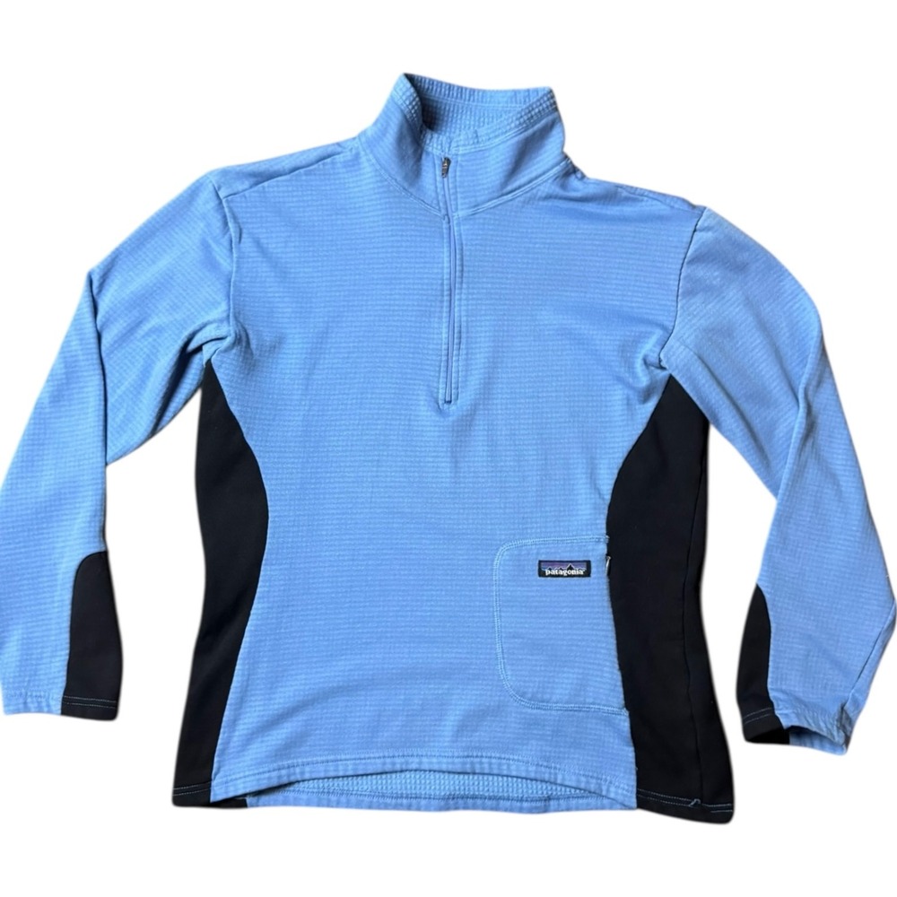 Patagonia Women's Blue Black Polartec Regulator Fleece 1/4 Zip Pull over Medium‎